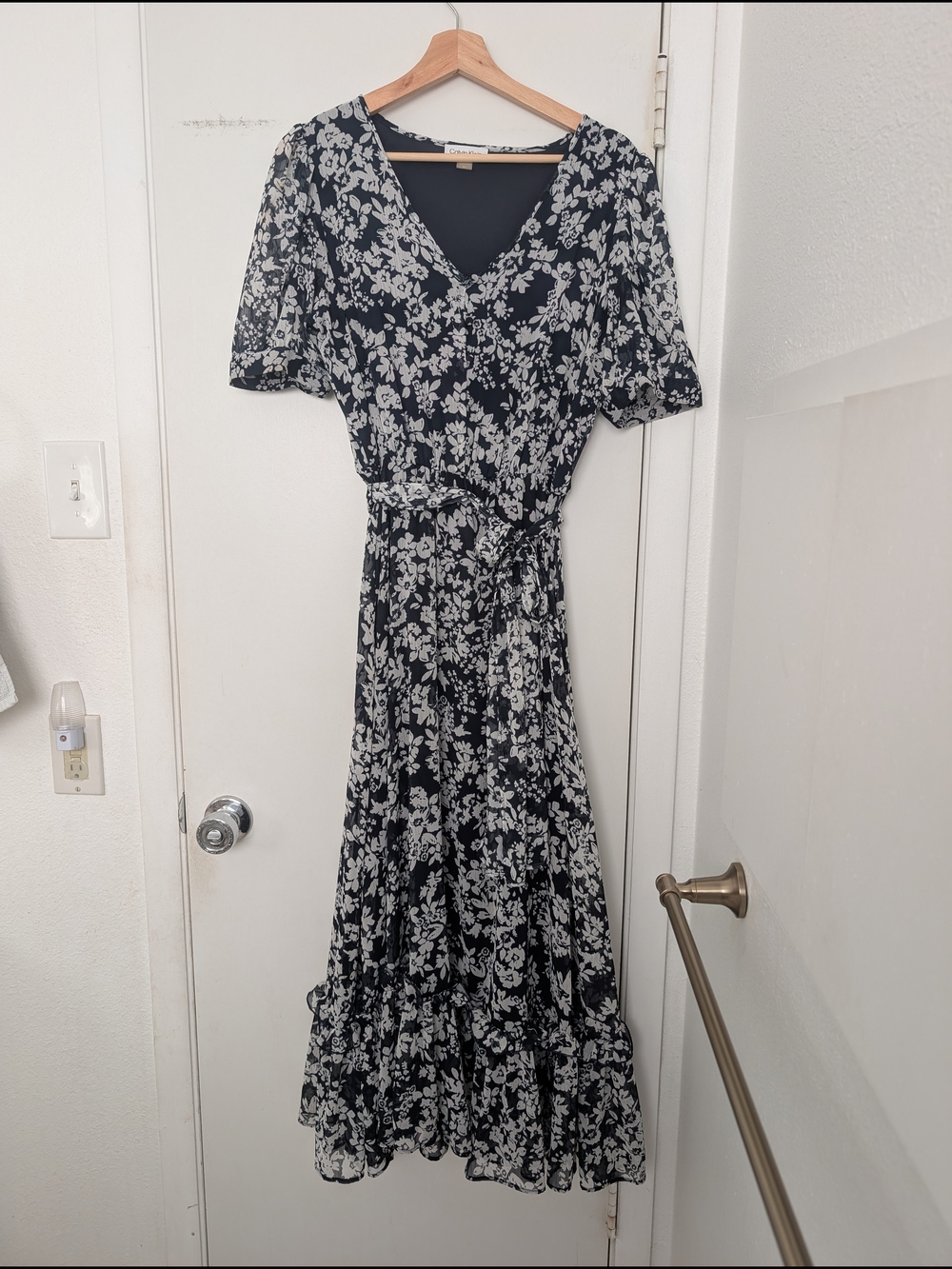 Calvin Klein Black Maxi Dress with White Floral Print